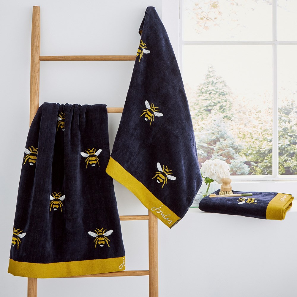 Botanical Bee Cotton Bath Towels by Joules in French Navy